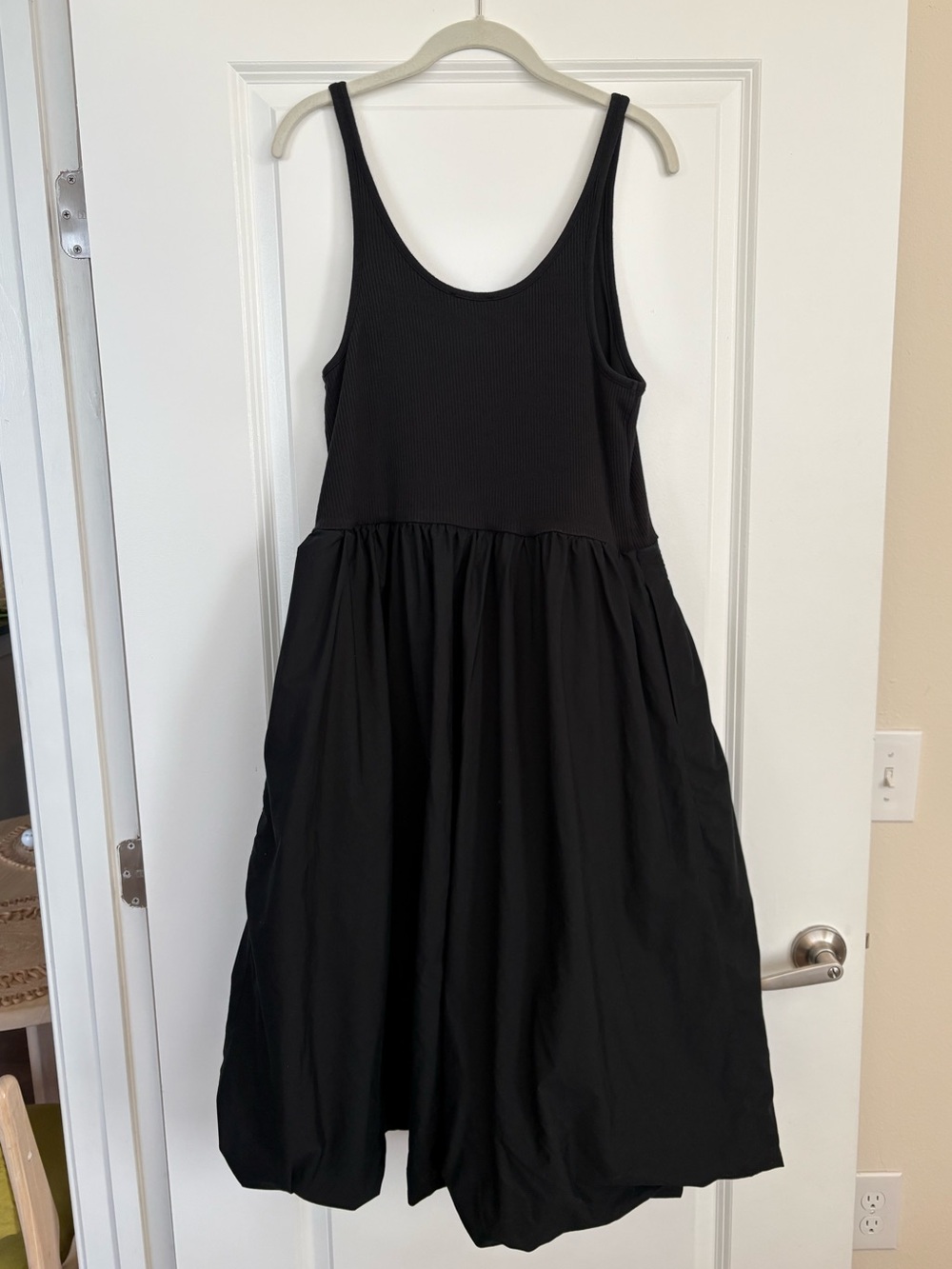 J. Crew Black Fitted Tank Midi Dress with Poplin Cotton Bubble Skirt Size Large - Picture 8 of 8